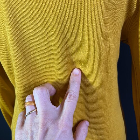 Rag & Bone Size M Yellow Ribbed Knit Top Silk Cashmere Stretchy Thin *Flaw - Picture 7 of 14